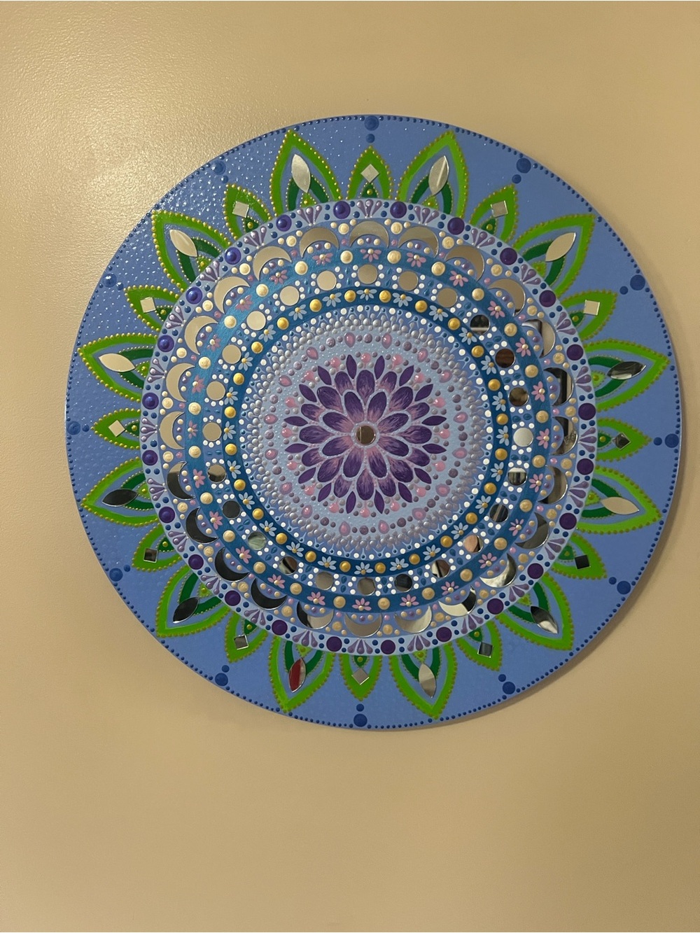 Original Hand-Painted Blue and Green Mandala Wall Art